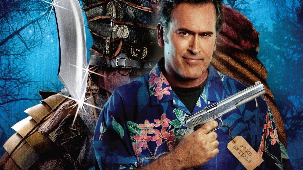 Bruce Campbell, mikor beszorul Grace Thorsen keblei alá